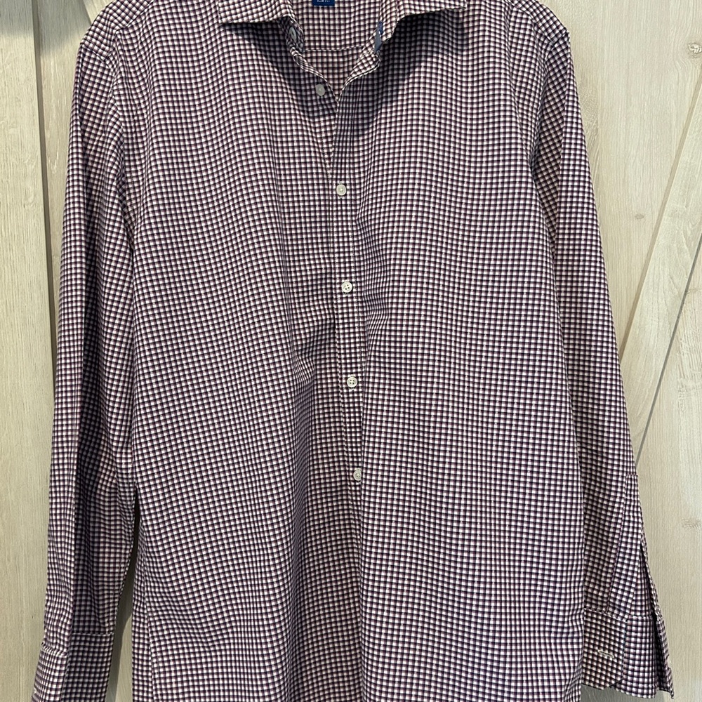 Vince Camuto Slim fit Shirt Mens Purple & White Plaid Long Sleeve Button Up 16.5
